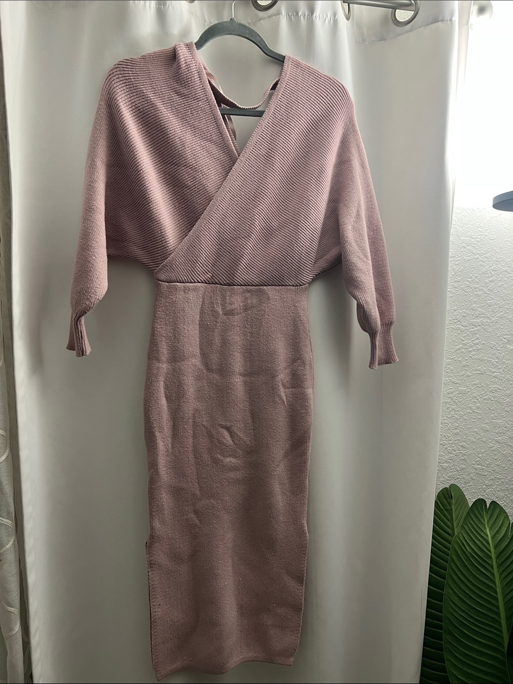 Fashion Nova Dusty Rose Wrap Knit Midi Dress
